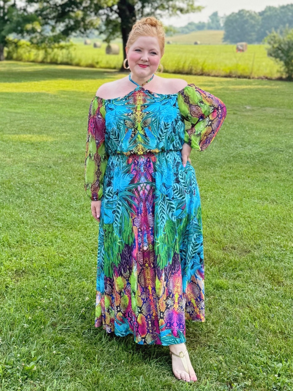 Ulla Popken Rainbow Snake Print Maxi Dress